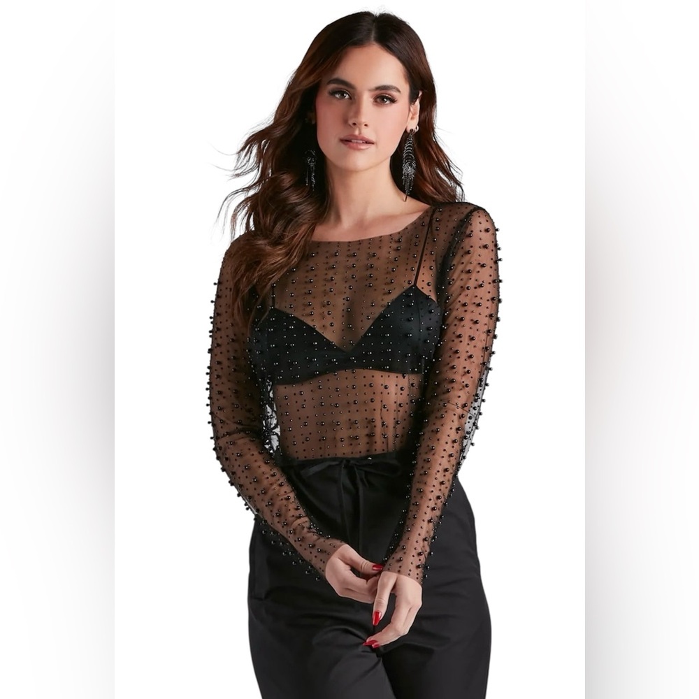 Windsor Black Sheer Beaded Blouse